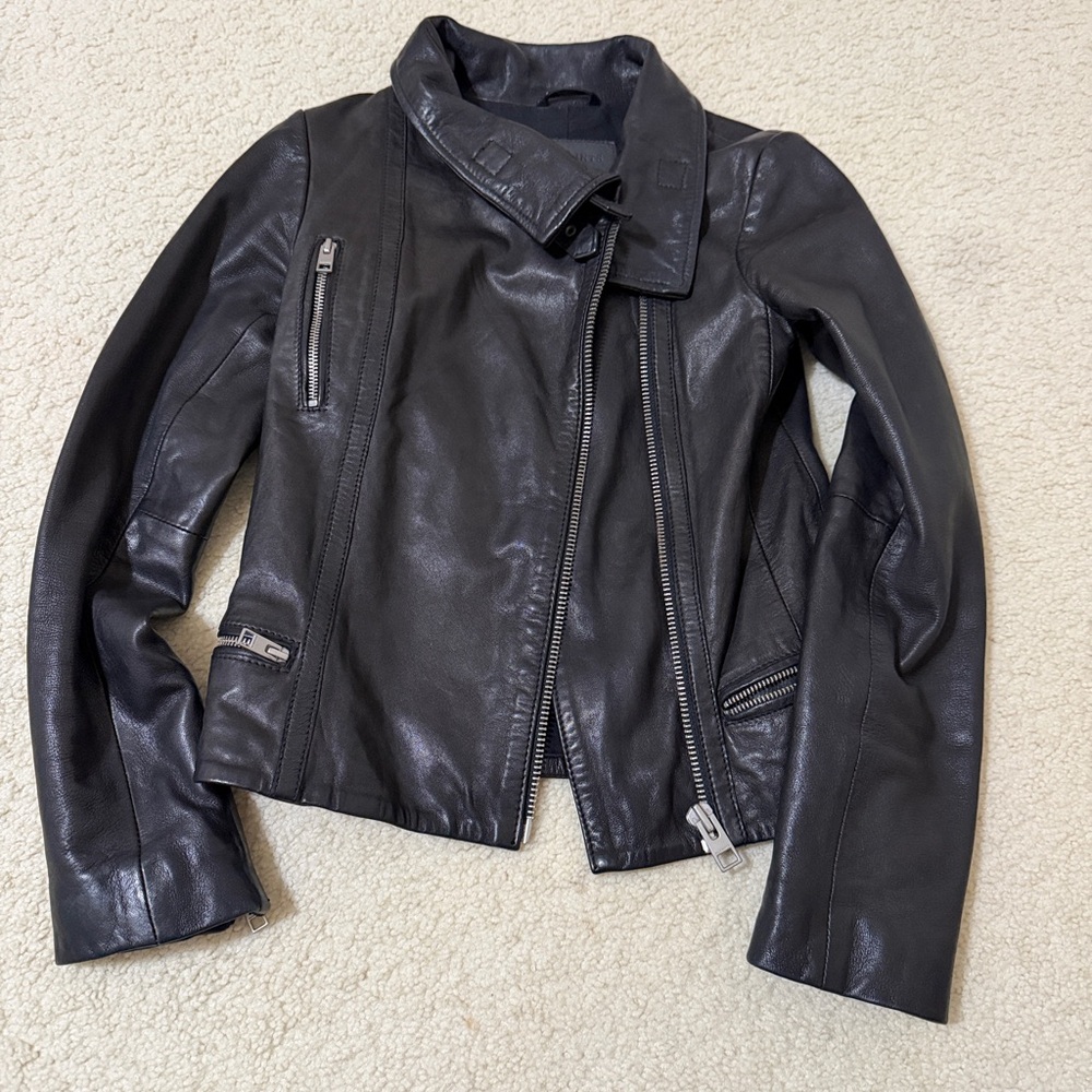 All Saints Buttery Black 100% Lamb Leather Jacket Size US 00 UK 2
